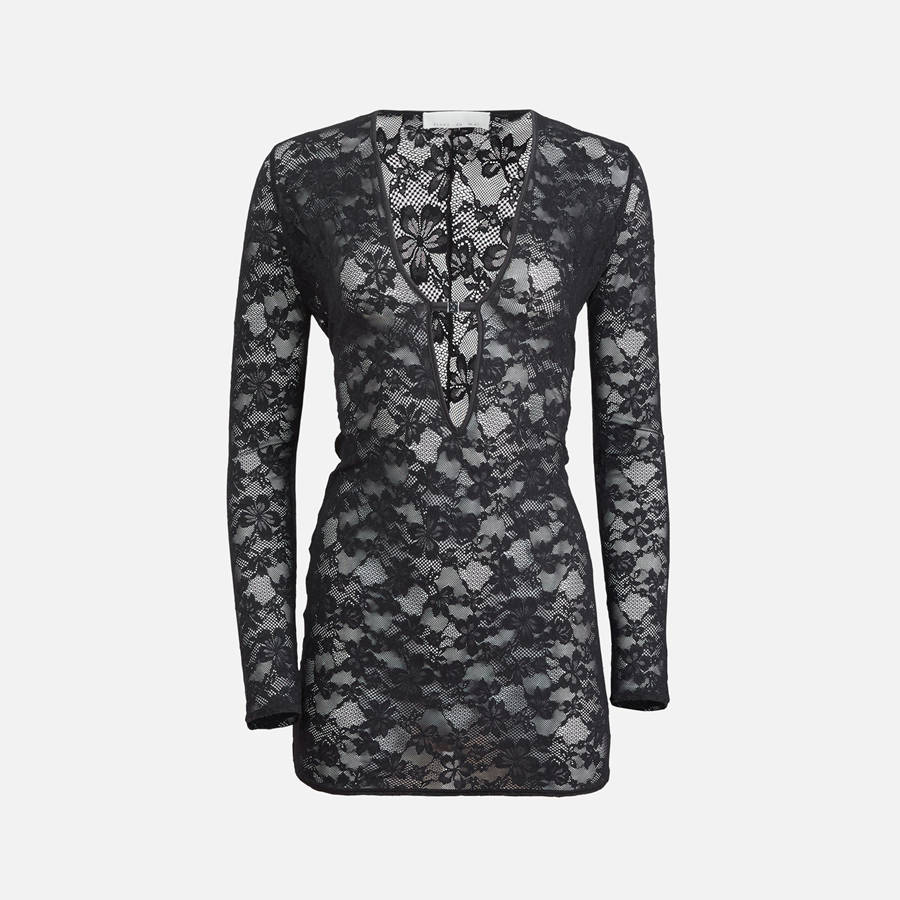Black Women Kith Fleur du Mal Le Stretch Lace Deep Plunge Mini Dress | 3489-UQXVO