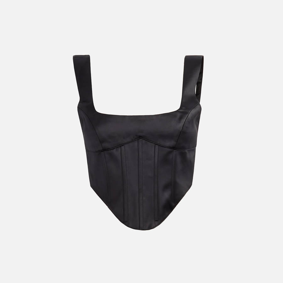 Black Women Kith GUIZIO Satin Lace Up Bustier Shirts | 2786-PQZRN