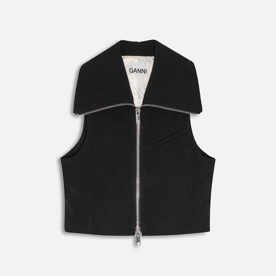 Black Women Kith Ganni Bonded Crepe Zip Vest | 4208-IAPYD