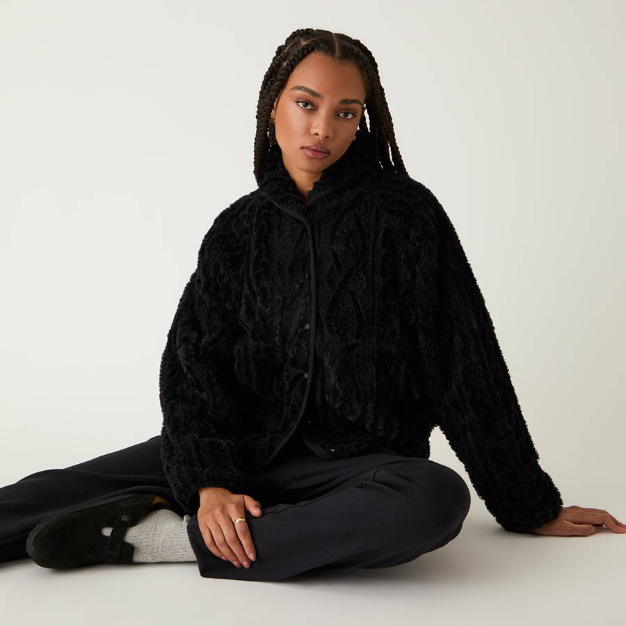 Black Women Kith Grayson Cable Sherpa Jackets | 2570-YWZQJ