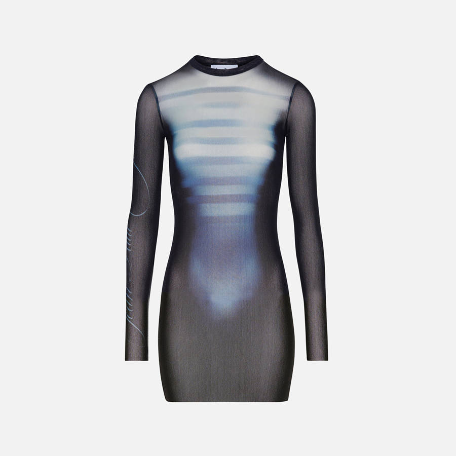Black Women Kith Jean Paul Gaultier Mesh Crew Neck Short Dress | 3580-XNJCR