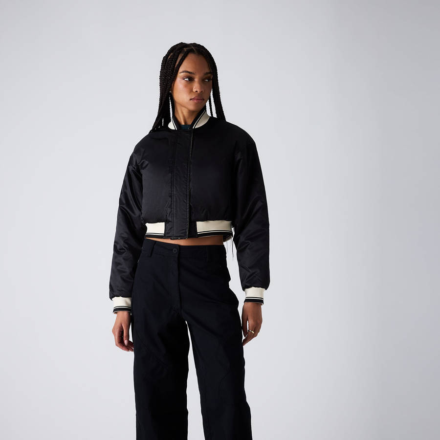 Black Women Kith Landry Cropped Satin Bomber Jackets | 7412-CTIVL