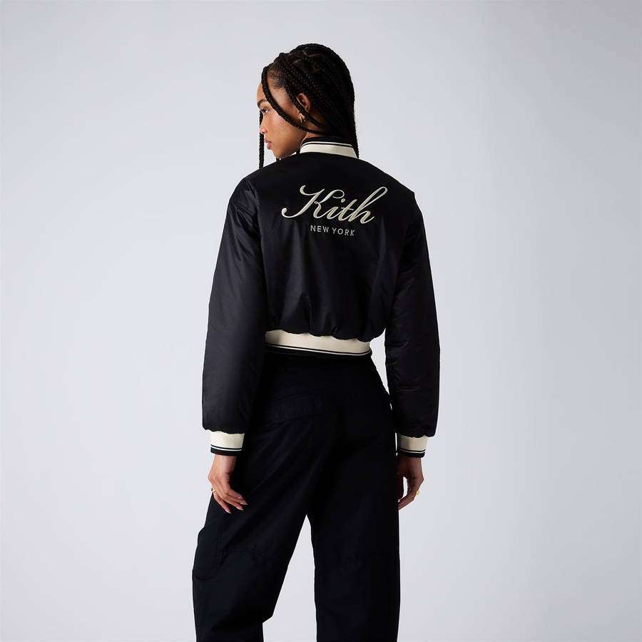 Black Women Kith Landry Cropped Satin Bomber Jackets | 7412-CTIVL