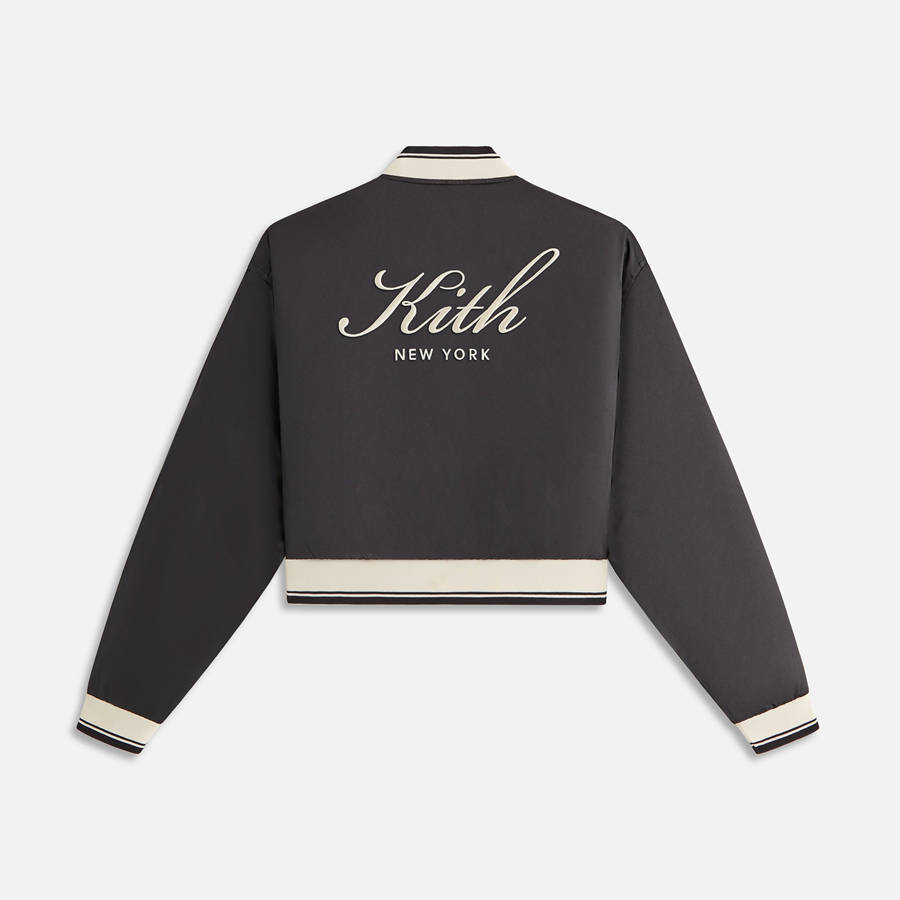 Black Women Kith Landry Cropped Satin Bomber Jackets | 7412-CTIVL