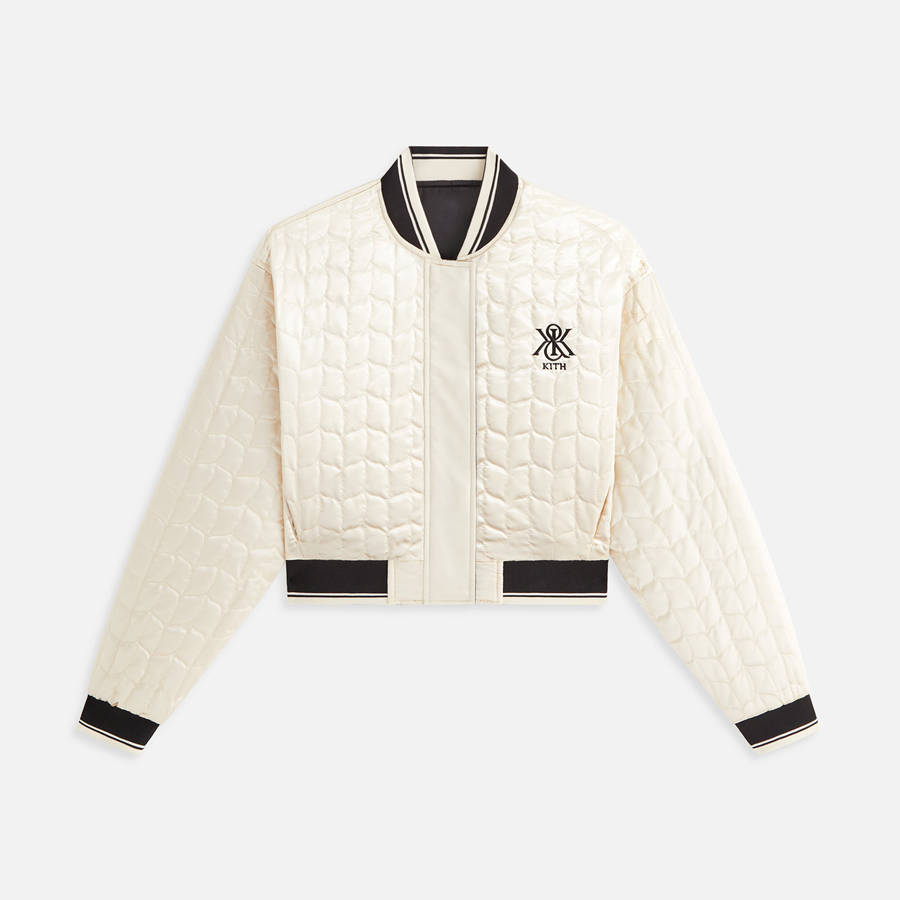 Black Women Kith Landry Cropped Satin Bomber Jackets | 7412-CTIVL