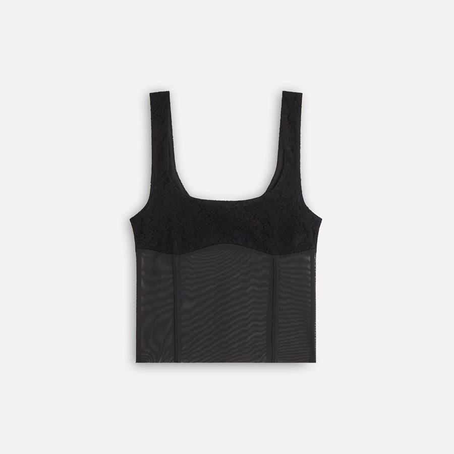 Black Women Kith Liyah Plush Lace Mesh Tank Shirts | 4827-PBMSC