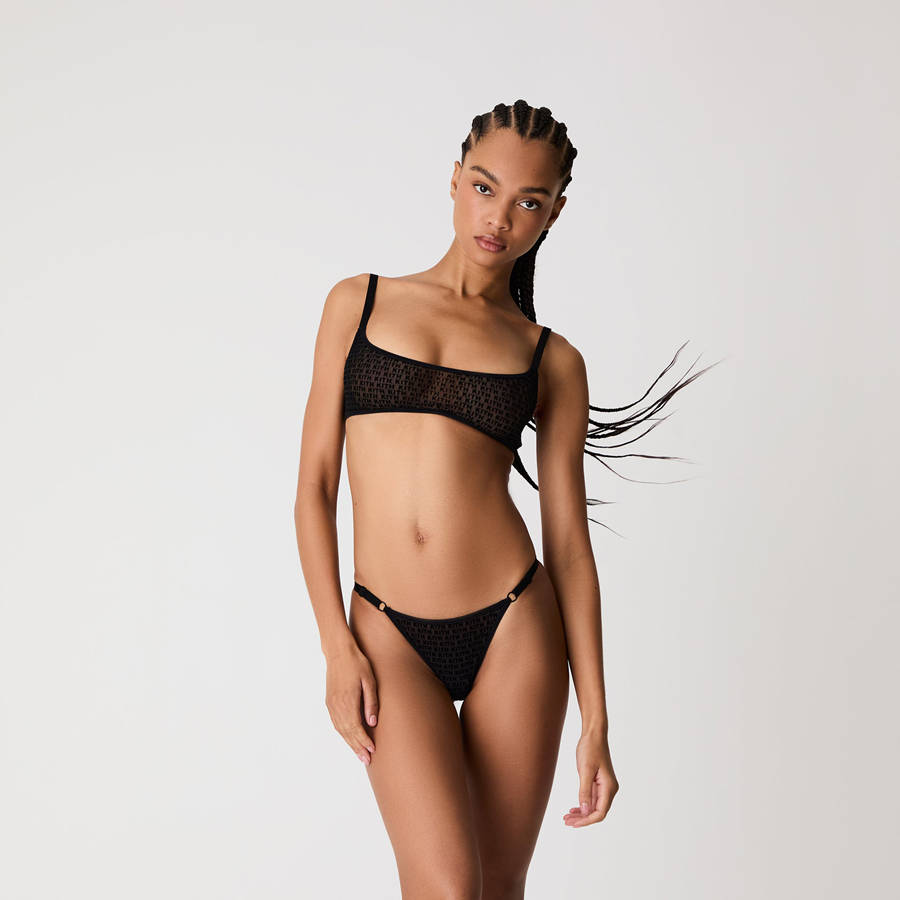 Black Women Kith Mesh Adjustable Thong Underwear | 4831-GQDWJ