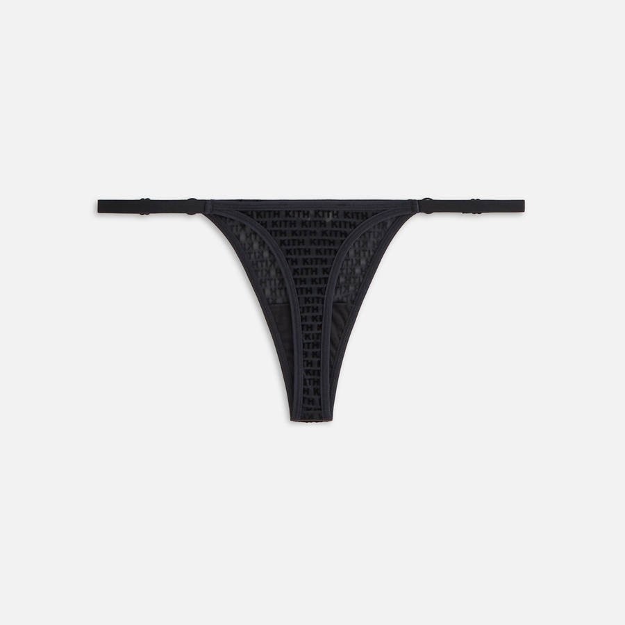 Black Women Kith Mesh Adjustable Thong Underwear | 4831-GQDWJ
