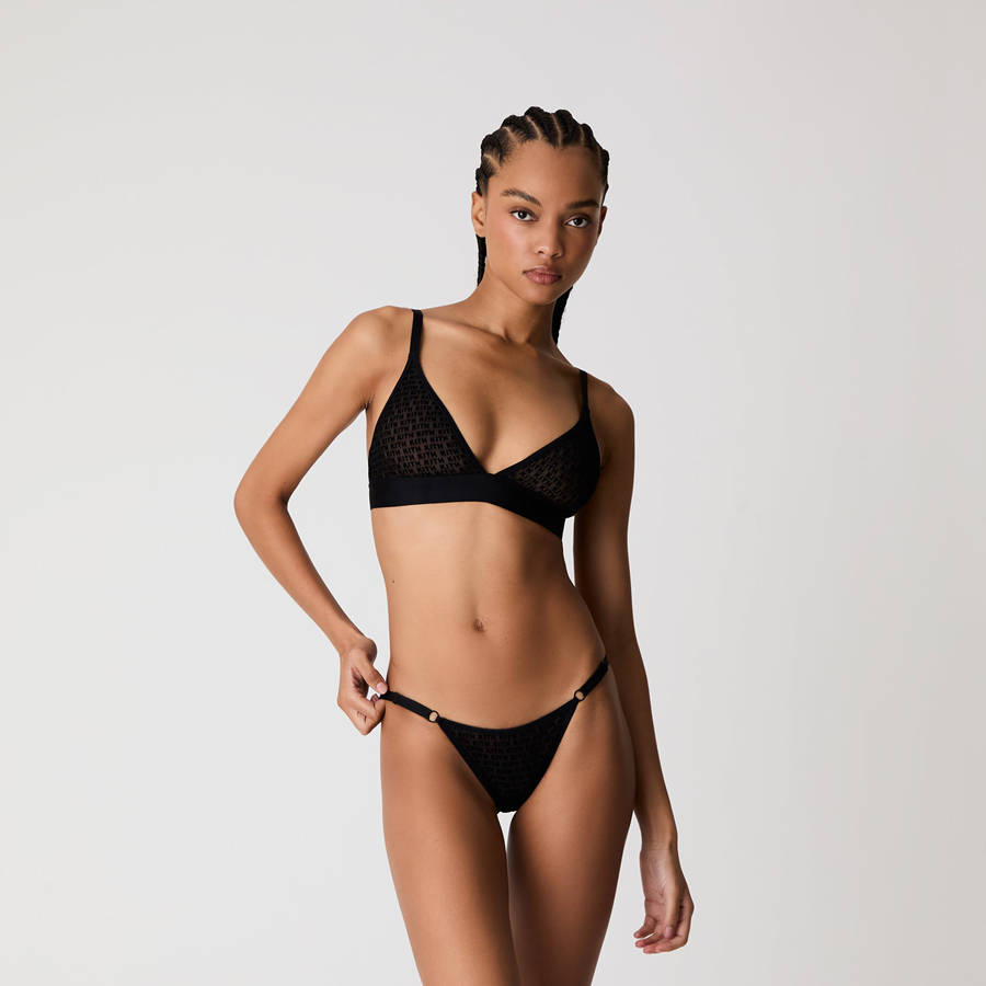Black Women Kith Mesh Plunge Bralette Underwear | 9486-PDQUJ