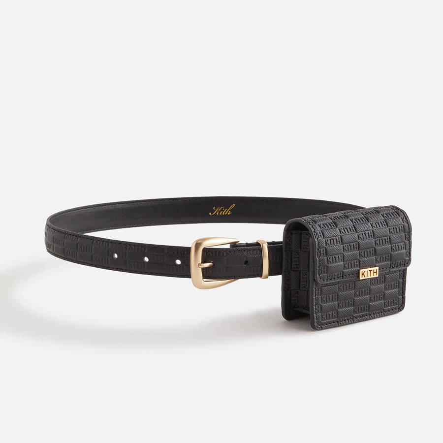 Black Women Kith Monogram Debossed Saffiano With Pouch Belts | 4207-KZQJH
