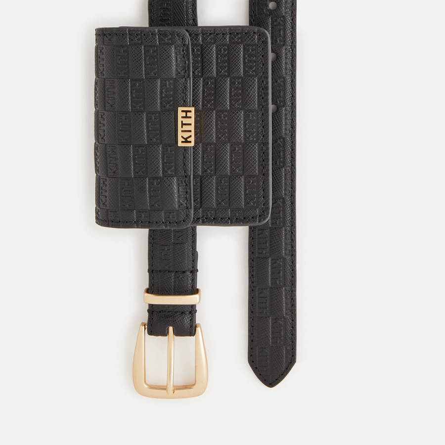 Black Women Kith Monogram Debossed Saffiano With Pouch Belts | 4207-KZQJH