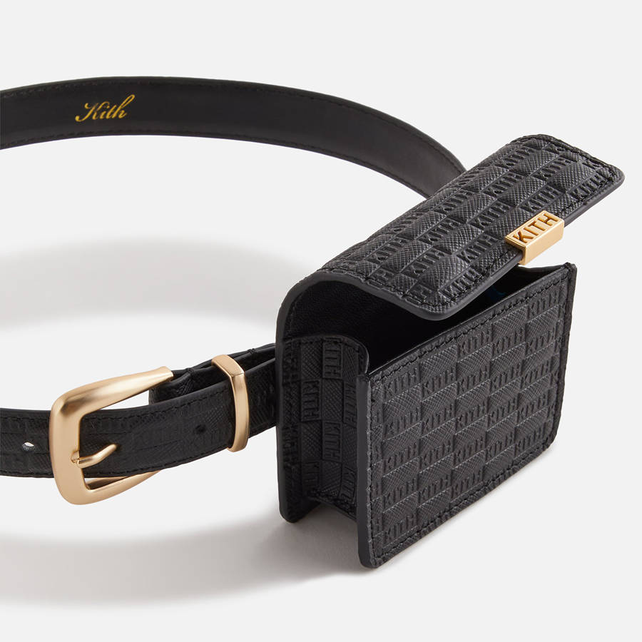 Black Women Kith Monogram Debossed Saffiano With Pouch Belts | 4207-KZQJH