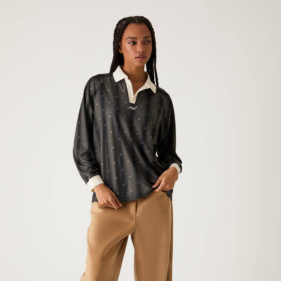 Black Women Kith Ridley Polo Monogram Long Sleeve Jersey Shirts | 7465-QFLGW