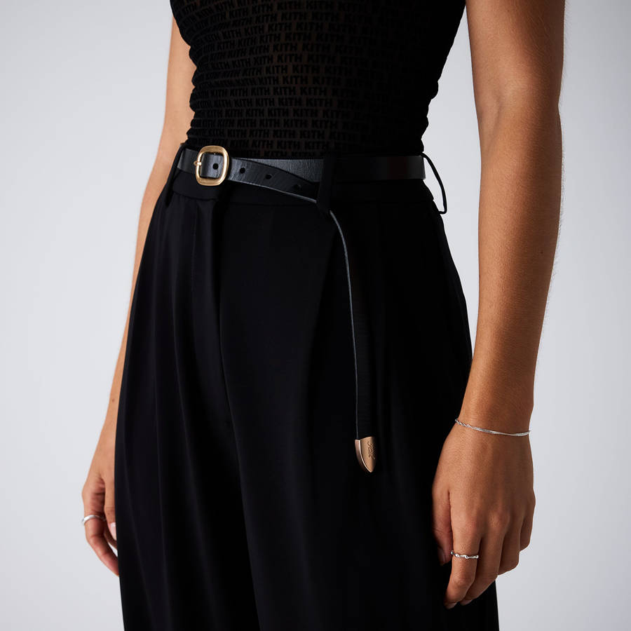Black Women Kith Round Buckle Leather Belts | 0589-XNZFH