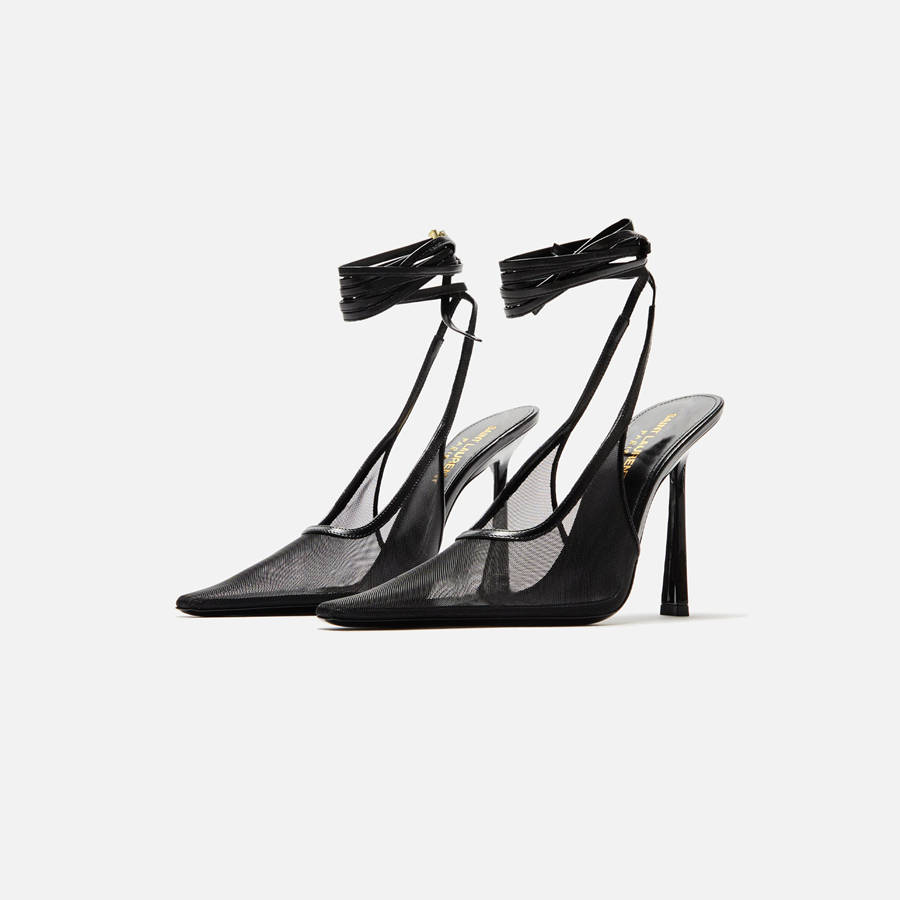 Black Women Kith Saint Laurent Aston110 Slingback Tulle Heels | 8279-XJQRH