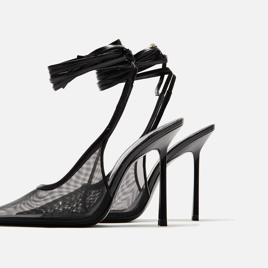 Black Women Kith Saint Laurent Aston110 Slingback Tulle Heels | 8279-XJQRH