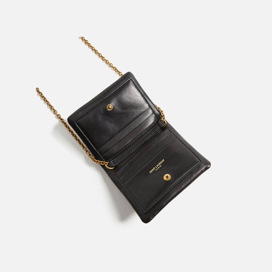 Black Women Kith Saint Laurent YSL Wallet With Chain Wallets | 9712-LUWJX