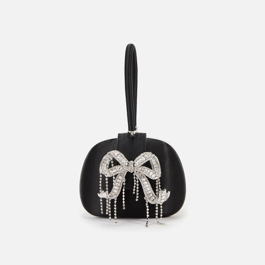 Black Women Kith Self-Portrait Satin Top Handle Clutch Bags | 5048-TRASL