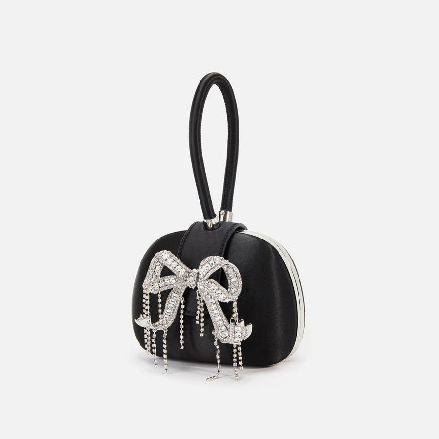 Black Women Kith Self-Portrait Satin Top Handle Clutch Bags | 5048-TRASL