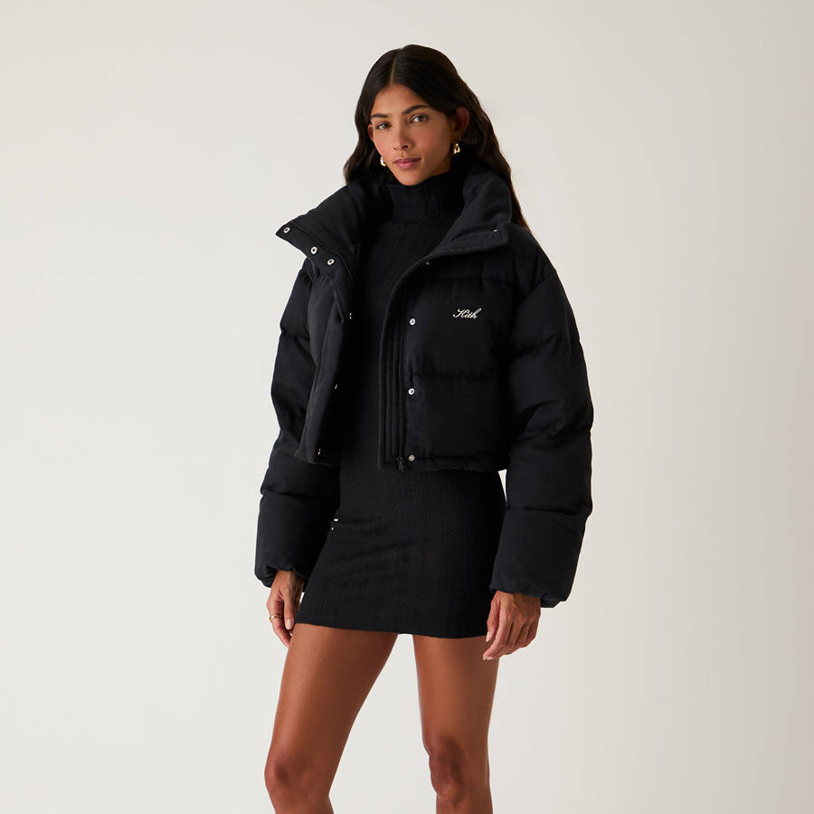 Black Women Kith Shae Cropped Denim Puffers | 0892-FLPYR