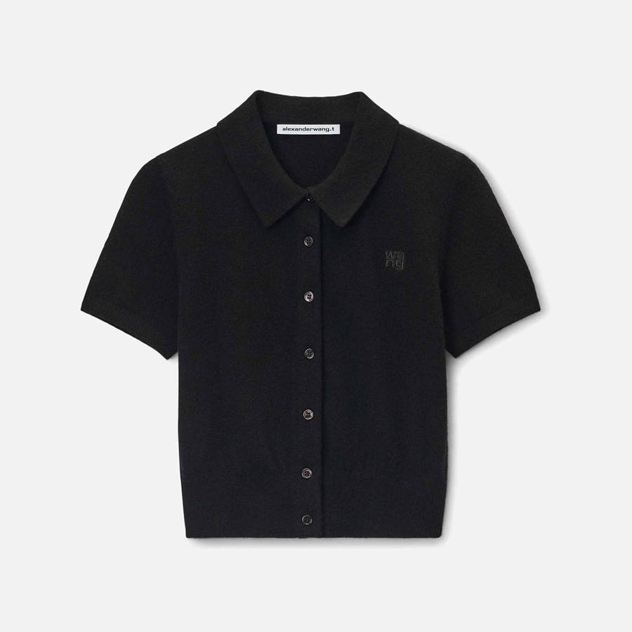 Black Women Kith T by Alexander Wang Short Sleeve Polo Cardigan Sweaters | 8367-PDLFZ