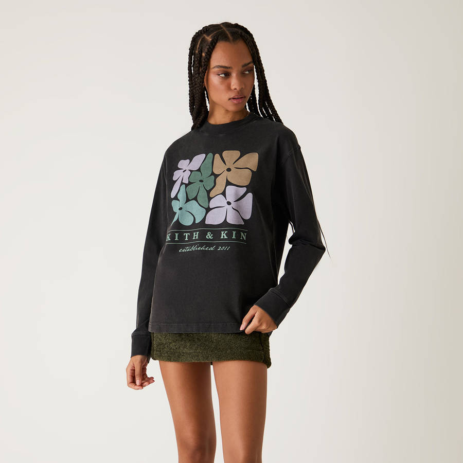 Black Women Kith and Kin Floral Oversized Sonoma Long Sleeve T-Shirt | 5931-UGPFV