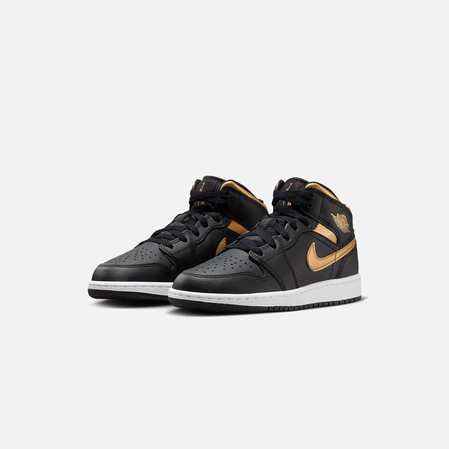 Black / Gold / White Kids' Kith Jordan GS Air Jordan 1 Mid Sneakers | 3785-GIAFR