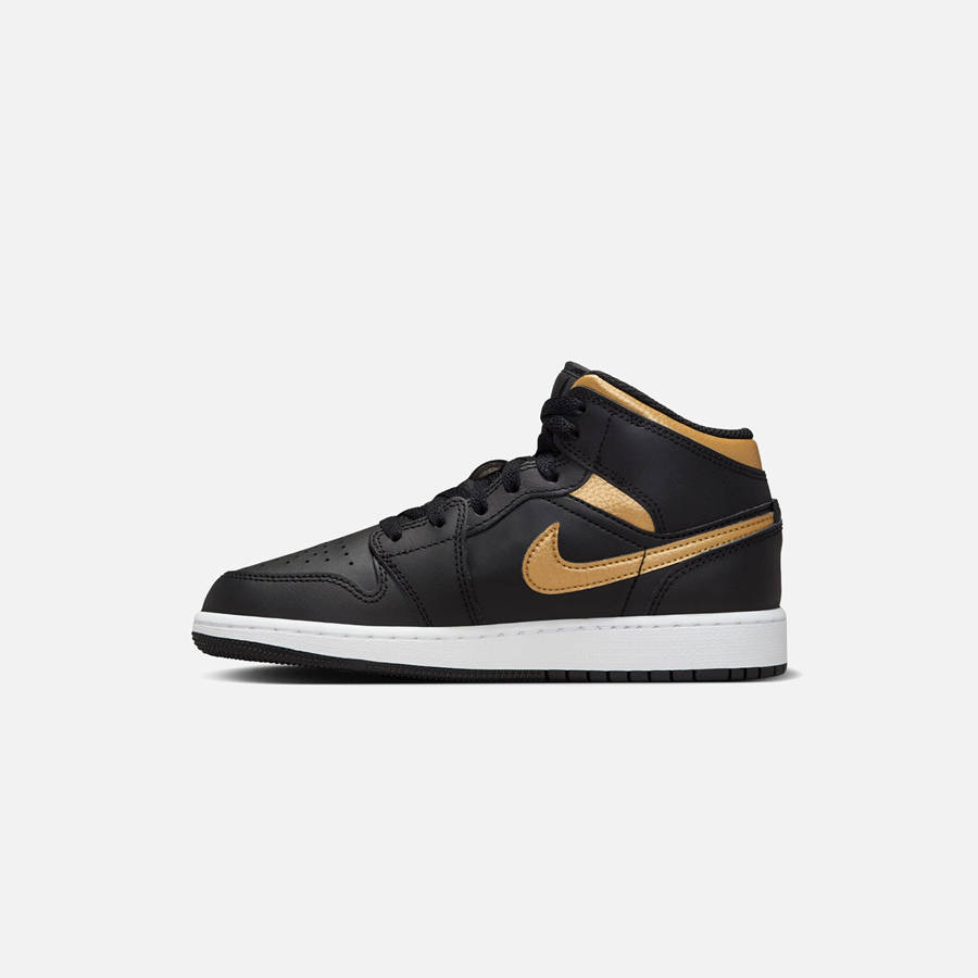 Black / Gold / White Kids' Kith Jordan GS Air Jordan 1 Mid Sneakers | 3785-GIAFR