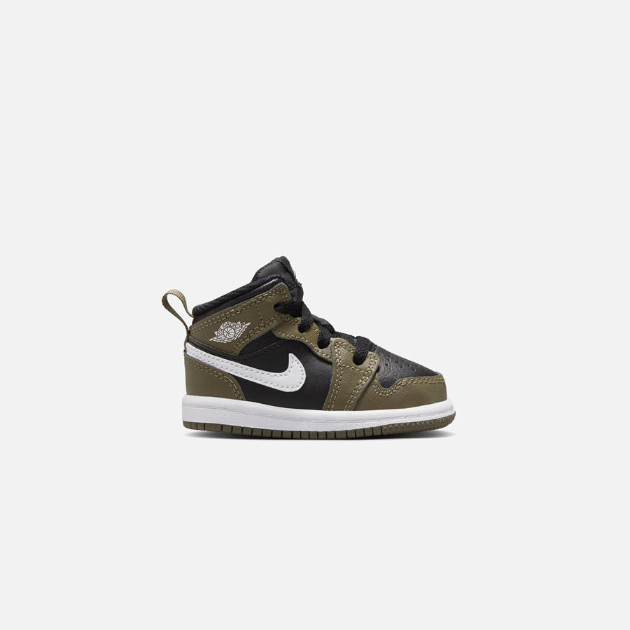 Black / White / Olive Kids' Kith Jordan TD Air Jordan 1 Mid Sneakers | 9732-OTFXW