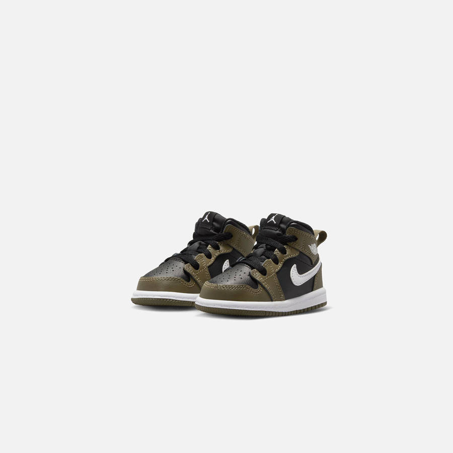 Black / White / Olive Kids' Kith Jordan TD Air Jordan 1 Mid Sneakers | 9732-OTFXW