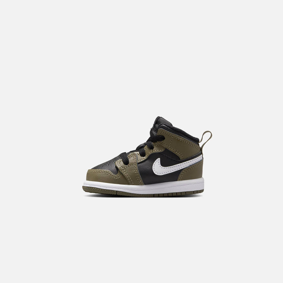 Black / White / Olive Kids' Kith Jordan TD Air Jordan 1 Mid Sneakers | 9732-OTFXW