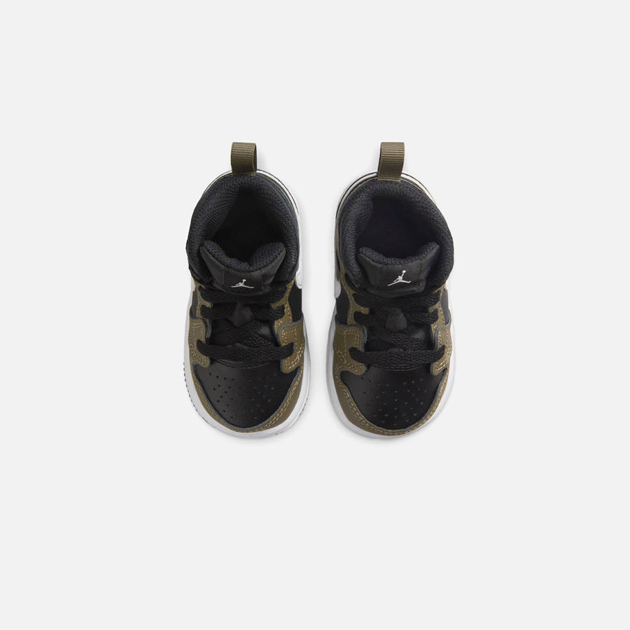 Black / White / Olive Kids' Kith Jordan TD Air Jordan 1 Mid Sneakers | 9732-OTFXW