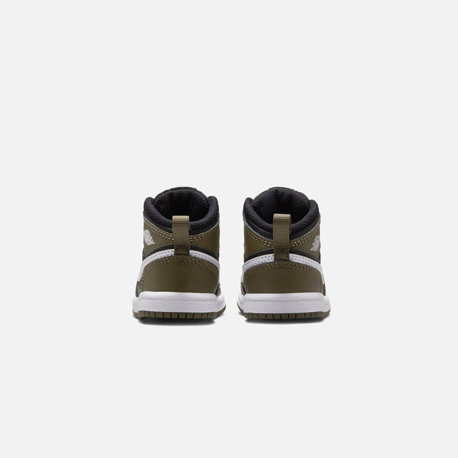 Black / White / Olive Kids' Kith Jordan TD Air Jordan 1 Mid Sneakers | 9732-OTFXW