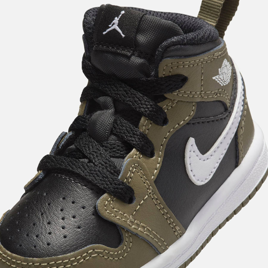 Black / White / Olive Kids' Kith Jordan TD Air Jordan 1 Mid Sneakers | 9732-OTFXW