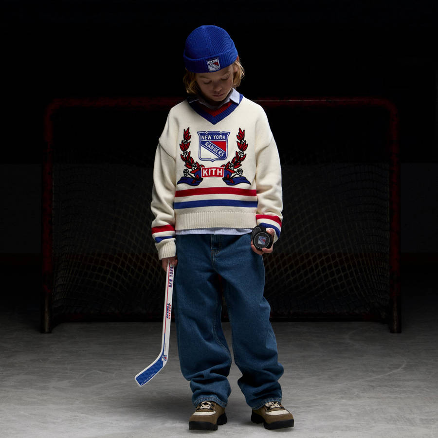 Blue Kids' Kith and '47 for the New York Rangers Brand Mia Beanie Headwear | 7516-XFHIV