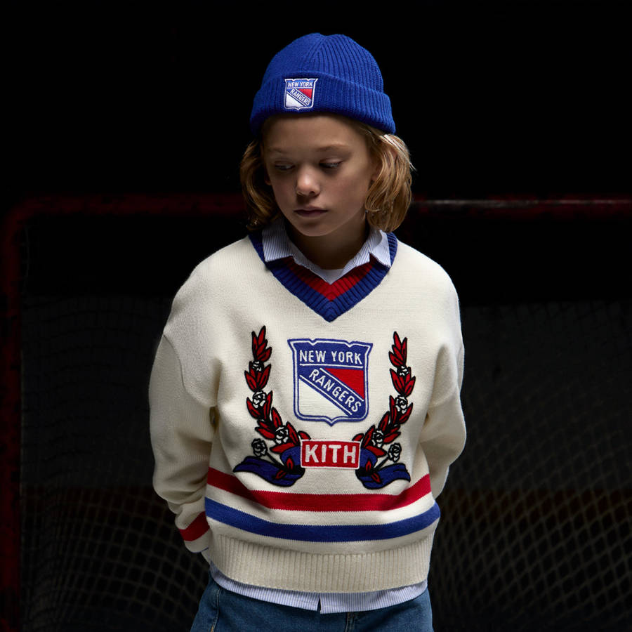 Blue Kids' Kith and '47 for the New York Rangers Brand Mia Beanie Headwear | 7516-XFHIV