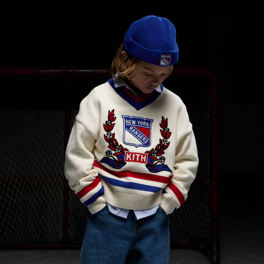 Blue Kids' Kith and '47 for the New York Rangers Brand Mia Beanie Headwear | 7516-XFHIV