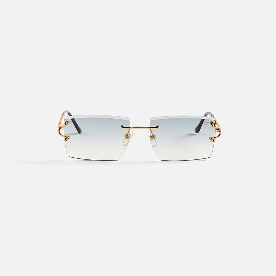Blue Men Kith Vintage Frames Icon Drill Mount 24kt Yellow Gold Sunglasses | 5789-TICPG
