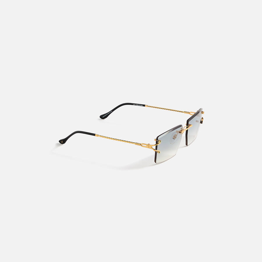Blue Men Kith Vintage Frames Icon Drill Mount 24kt Yellow Gold Sunglasses | 5789-TICPG