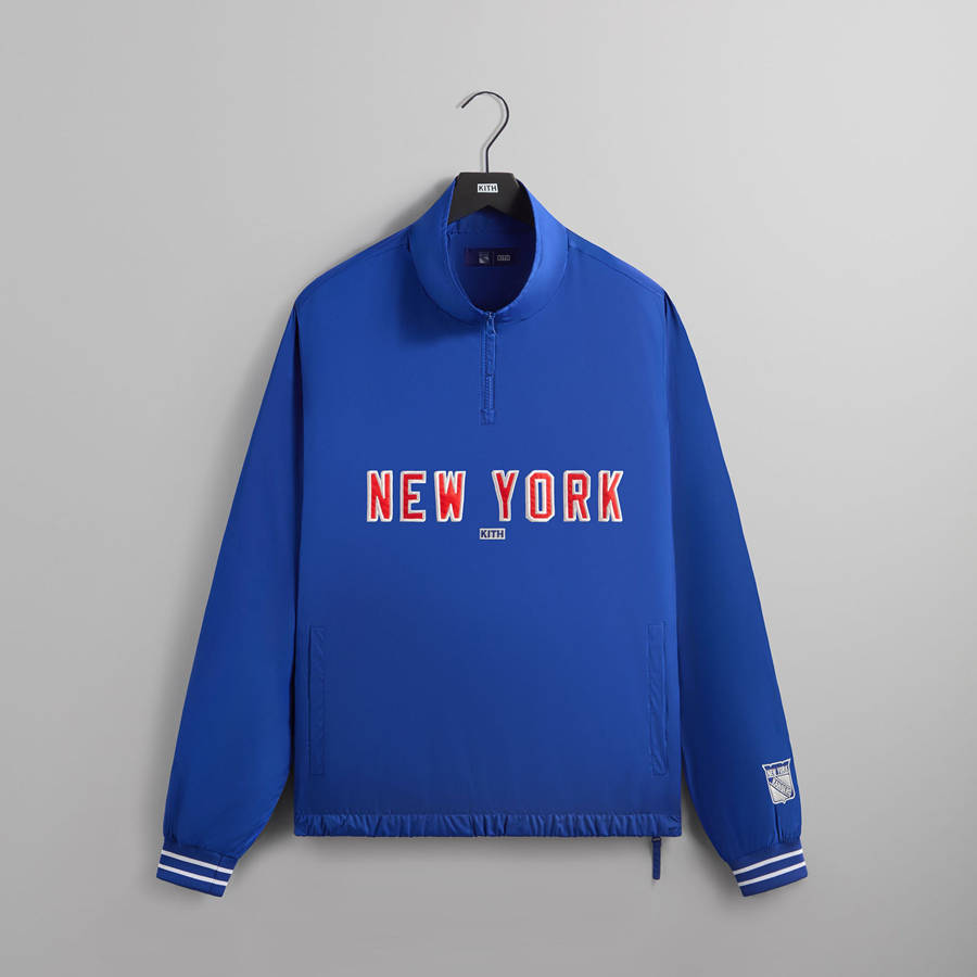 Blue Men Kith for the New York Rangers Nylon Quarter Zip Sweatshirts | 9046-FMSPW