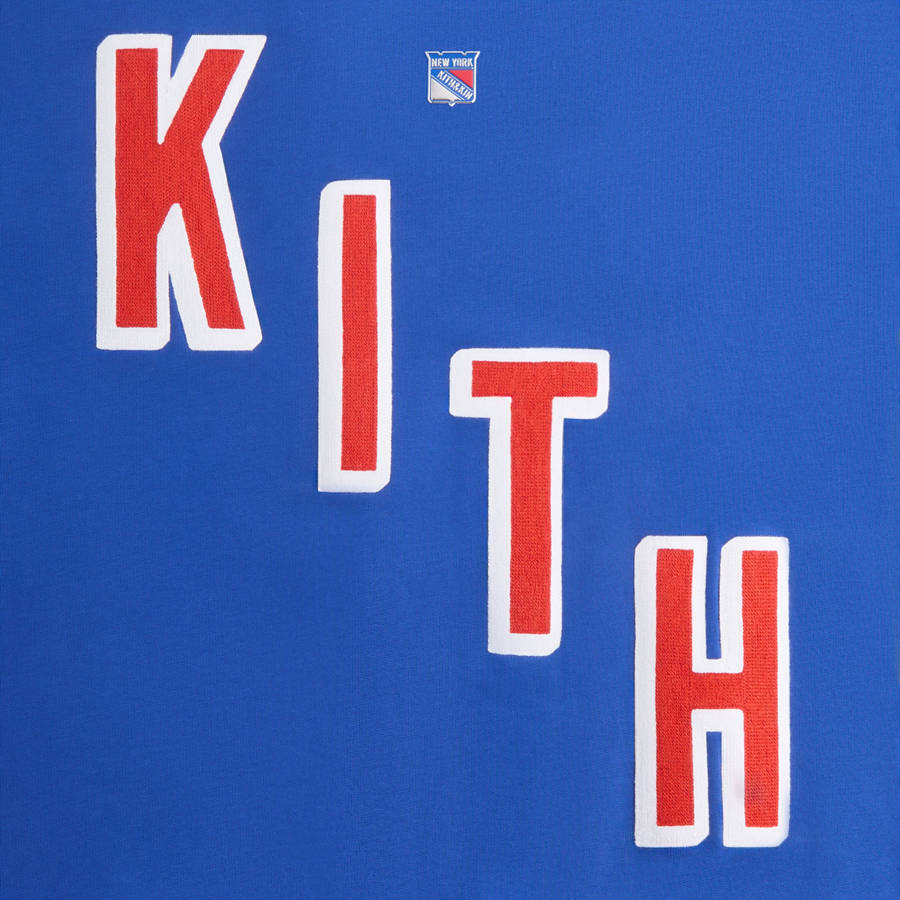 Blue Men Kith for the New York Rangers Skewed Nelson Crewneck Sweatshirts | 3145-YLCWG