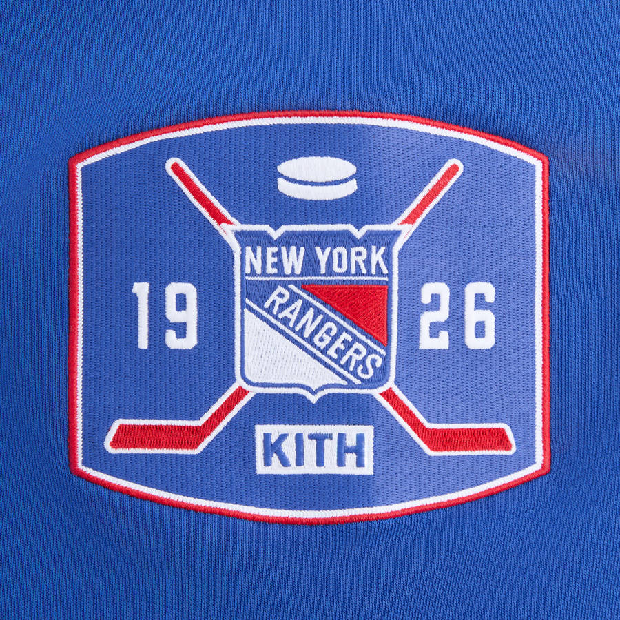 Blue Men Kith for the New York Rangers Skewed Nelson Crewneck Sweatshirts | 3145-YLCWG