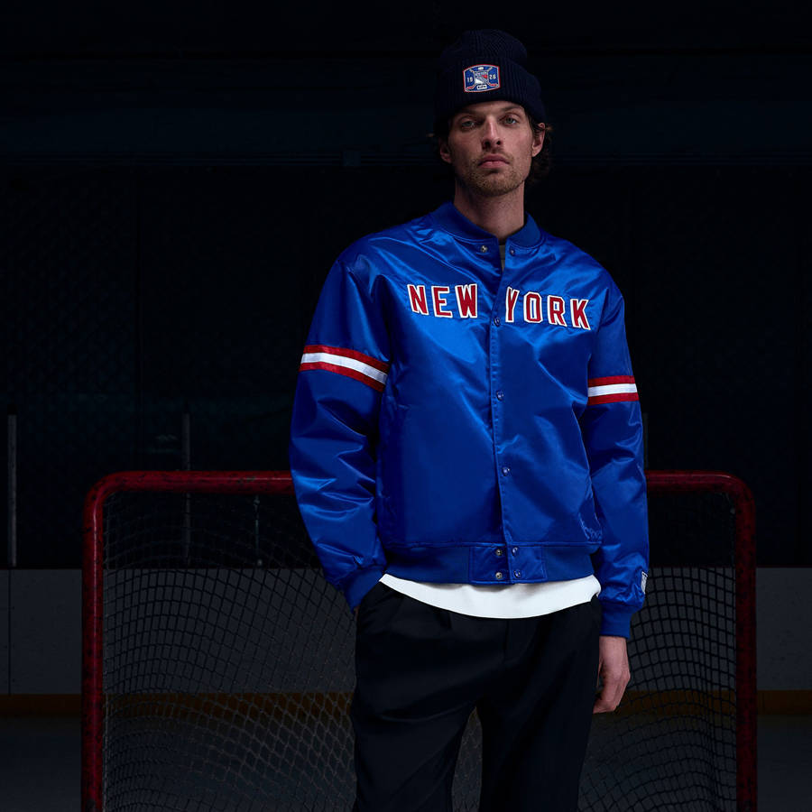 Blue Men Kith for the New York Rangers Satin Bomber Jackets | 5072-SWIVQ