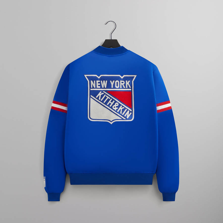 Blue Men Kith for the New York Rangers Satin Bomber Jackets | 5072-SWIVQ