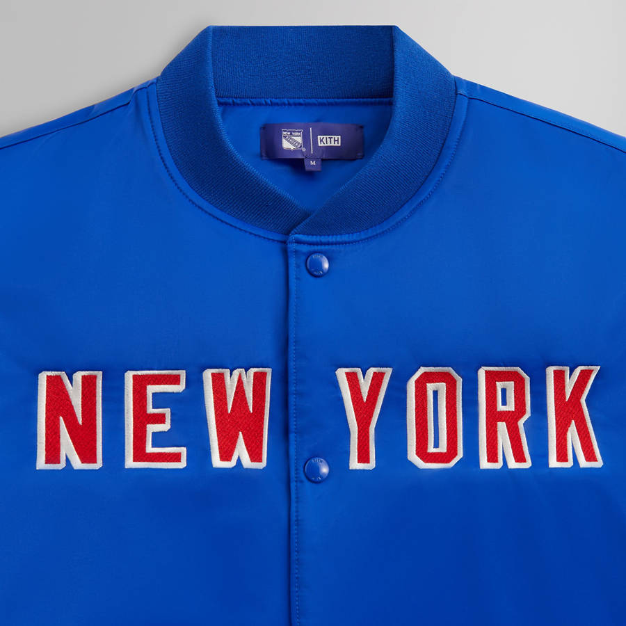Blue Men Kith for the New York Rangers Satin Bomber Jackets | 5072-SWIVQ