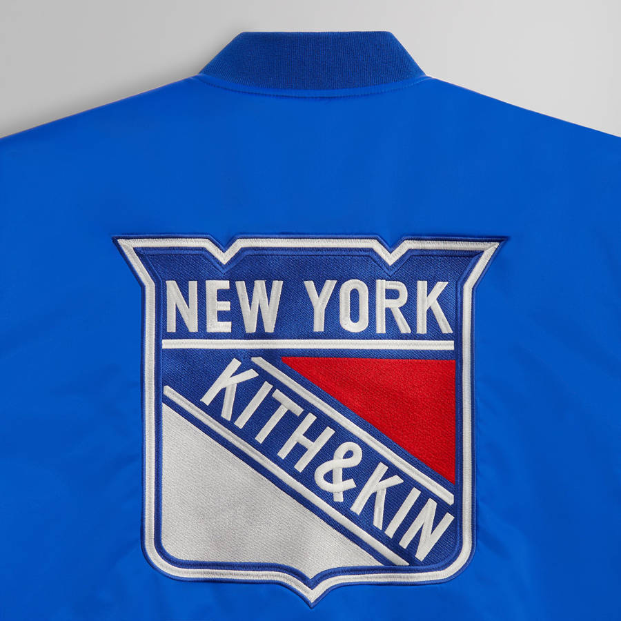 Blue Men Kith for the New York Rangers Satin Bomber Jackets | 5072-SWIVQ