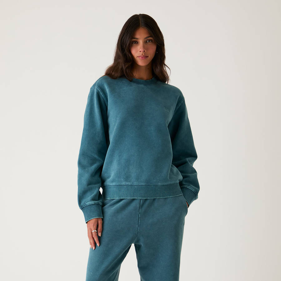 Blue Women Kith Ashwin Sueded Crewneck Sweaters | 9240-ZRUNL