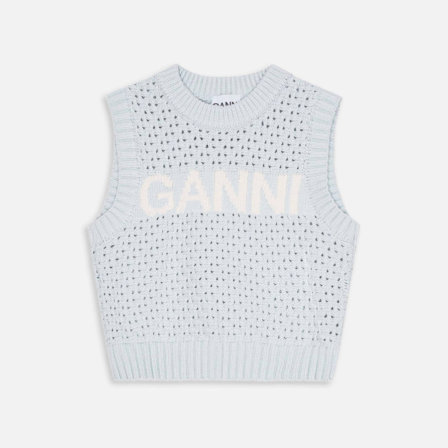 Blue Women Kith Ganni Textured Pointelle Sweatshirts | 0254-NYEOB