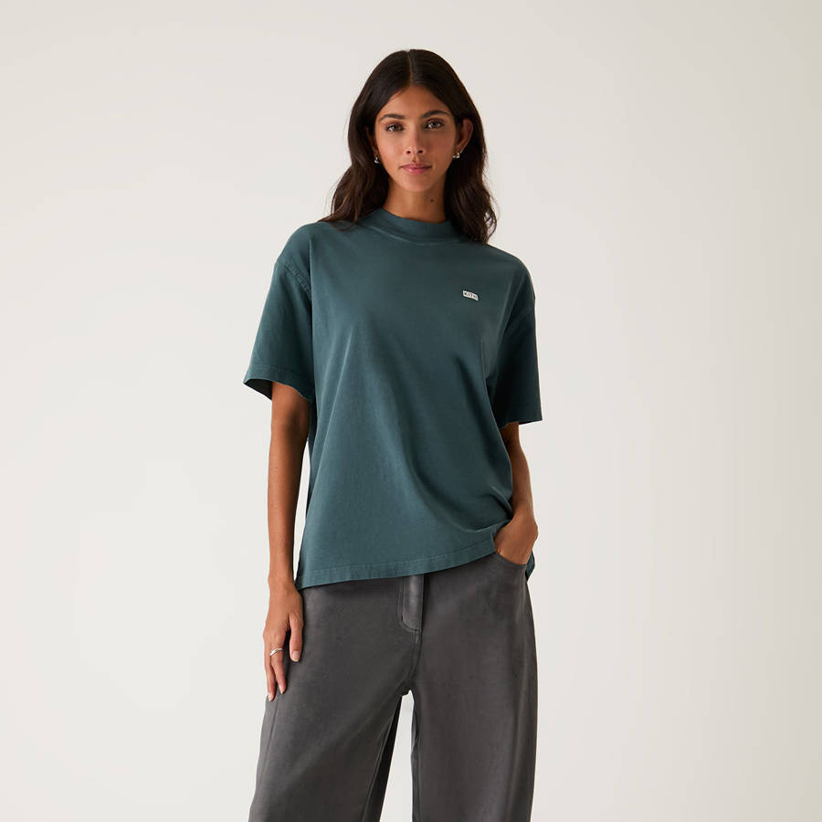 Blue Women Kith Mock Neck Vintage Sueded T-Shirt | 6851-HBZDN