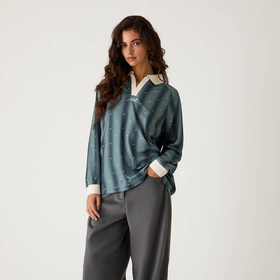 Blue Women Kith Ridley Polo Monogram Long Sleeve Jersey Shirts | 9275-VLRSA